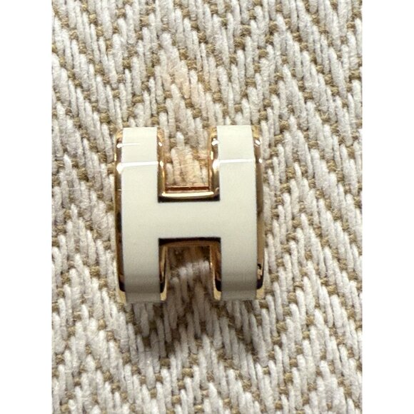 Hermès H Mini Hoop Earrings Gold & White Enamel With Drawstring Pouch - Picture 8 of 9